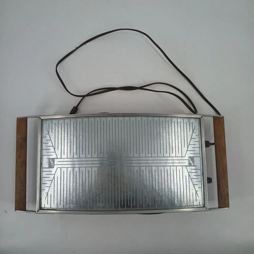 Vintage Hotray Electric Warming Tray Wood Handles Metal Surface Model H-130